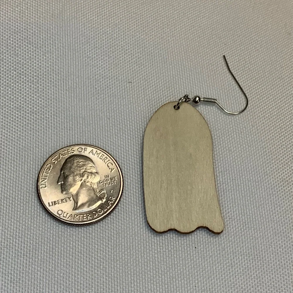 NWT! Sweet and Simple Wooden Ghost Dangle Earrings with Mushrooms!